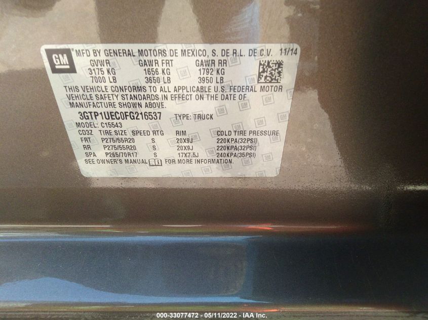 2015 GMC SIERRA 1500 SLE 3GTP1UEC0FG216537