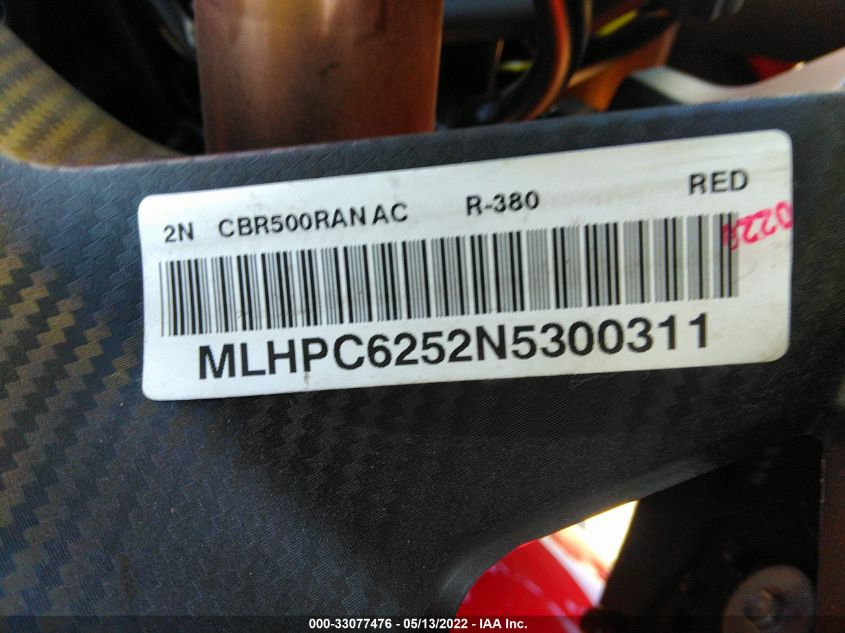 2022 HONDA CBR500 RA MLHPC6252N5300311