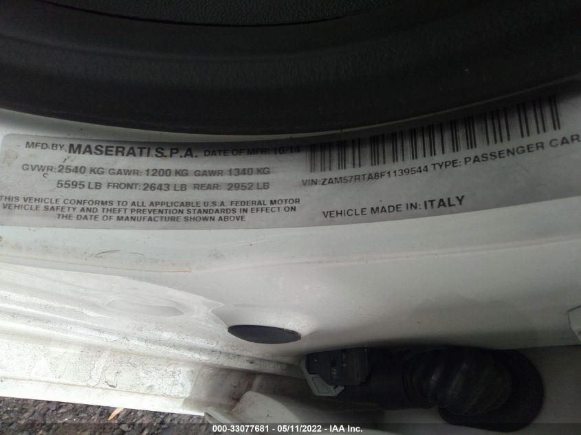 2015 MASERATI GHIBLI S Q4 ZAM57RTA8F1139544