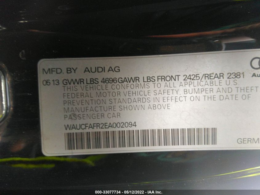2014 AUDI A5 PREMIUM WAUCFAFR2EA002094