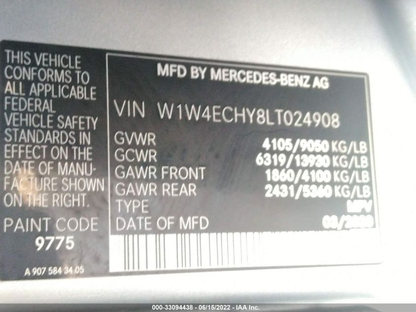 2020 MERCEDES-BENZ SPRINTER VAN W1W4ECHY8LT024908