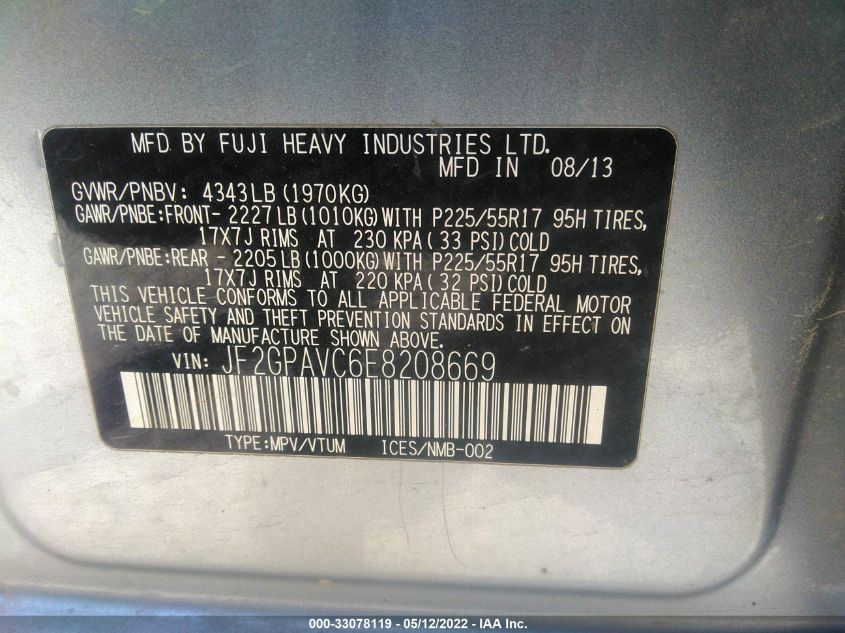 2014 SUBARU XV CROSSTREK PREMIUM JF2GPAVC6E8208669