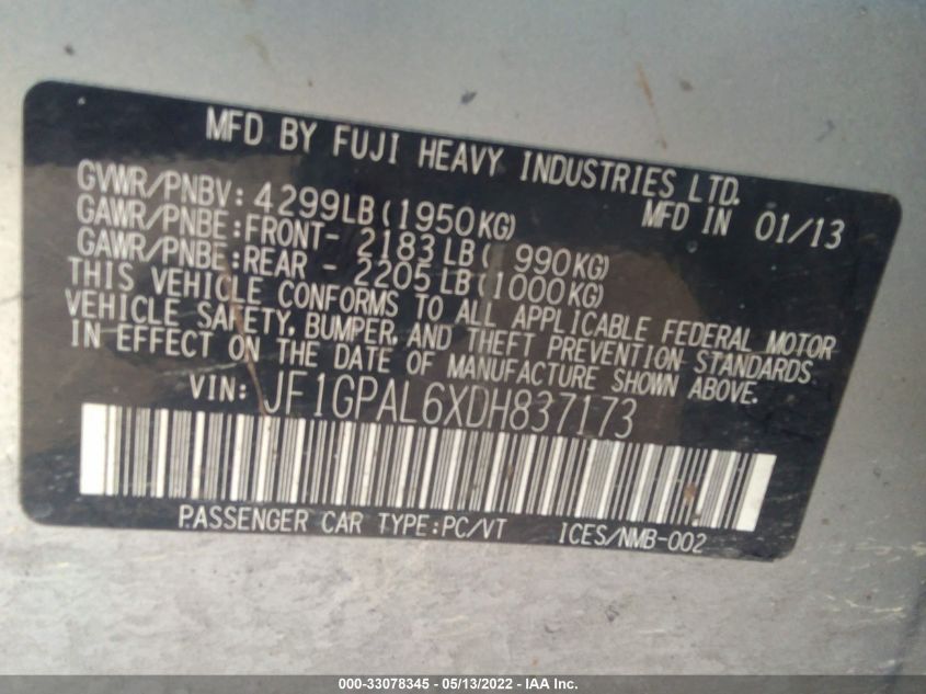 2013 SUBARU IMPREZA WAGON SPORT PREMIUM JF1GPAL6XDH837173
