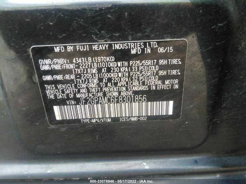 2015 SUBARU XV CROSSTREK LIMITED JF2GPAMC6F8301856