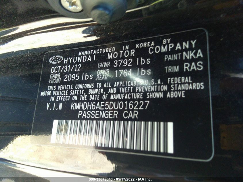 2013 HYUNDAI ELANTRA COUPE GS KMHDH6AE5DU016227