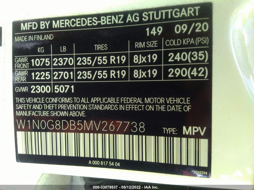 2021 MERCEDES-BENZ GLC GLC 300 W1N0G8DB5MV267738
