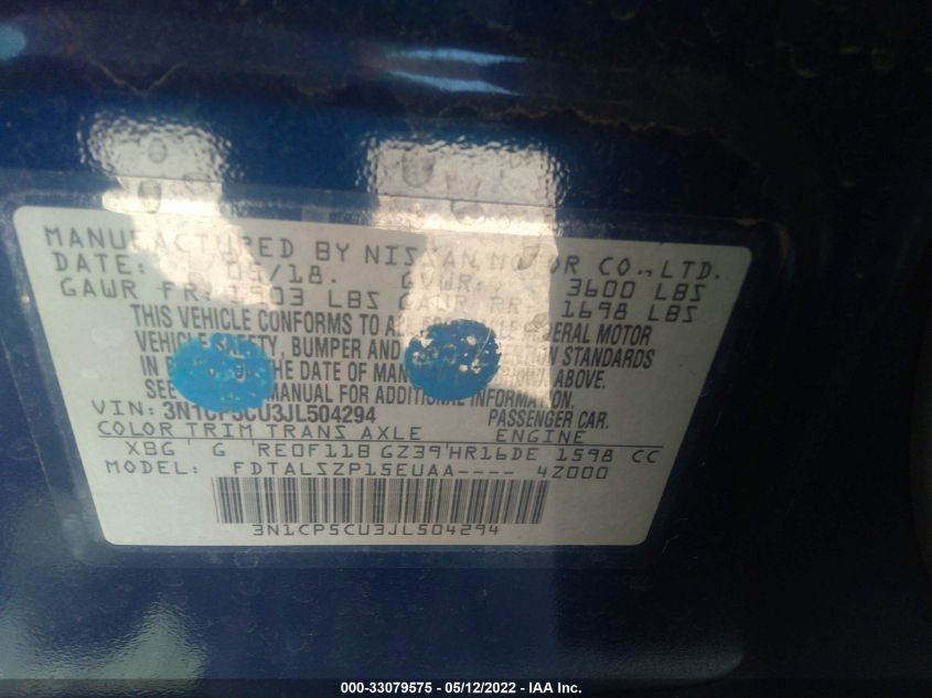2018 NISSAN KICKS SV 3N1CP5CU3JL504294