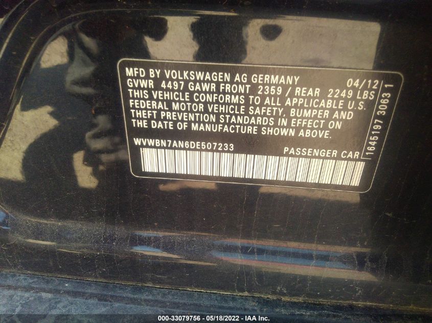 2013 VOLKSWAGEN CC SPORT PLUS WVWBN7AN6DE507233