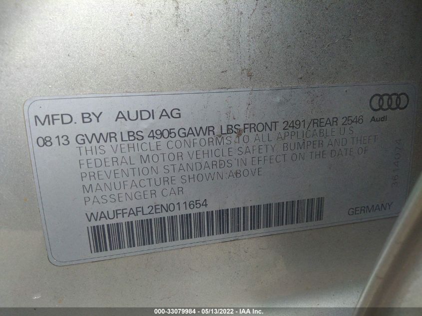 2014 AUDI A4 PREMIUM PLUS WAUFFAFL2EN011654