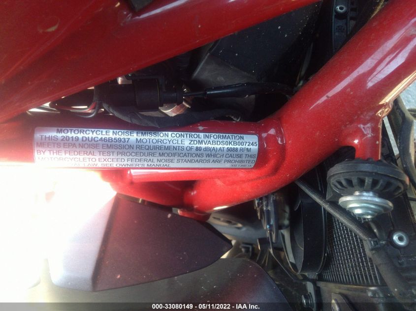 2019 DUCATI SUPERSPORT ZDMVABDS0KB007245