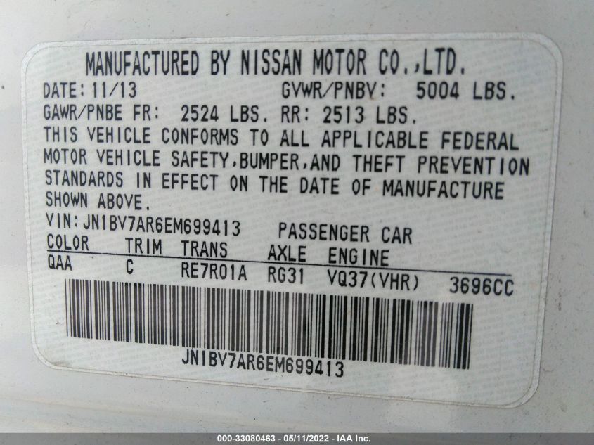 2014 INFINITI Q50 PREMIUM JN1BV7AR6EM699413