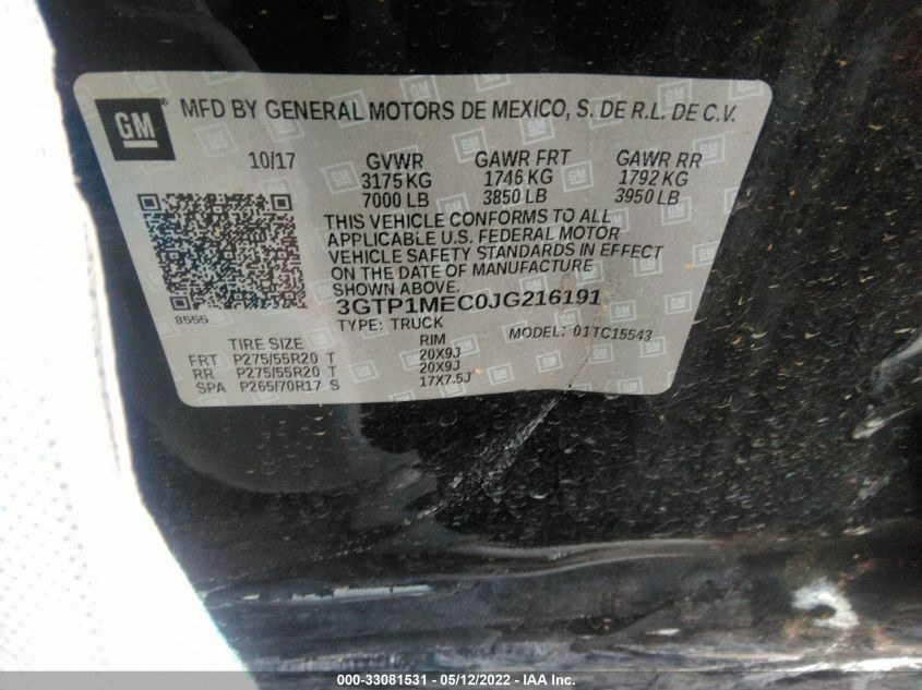 2018 GMC SIERRA 1500 SLE 3GTP1MEC0JG216191