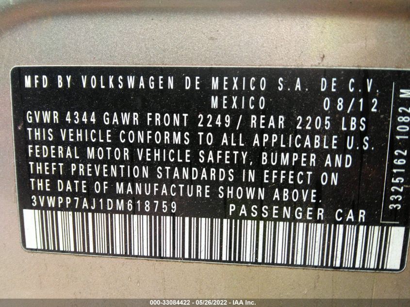 2013 VOLKSWAGEN JETTA SPORTWAGEN S/SE 3VWPP7AJ1DM618759