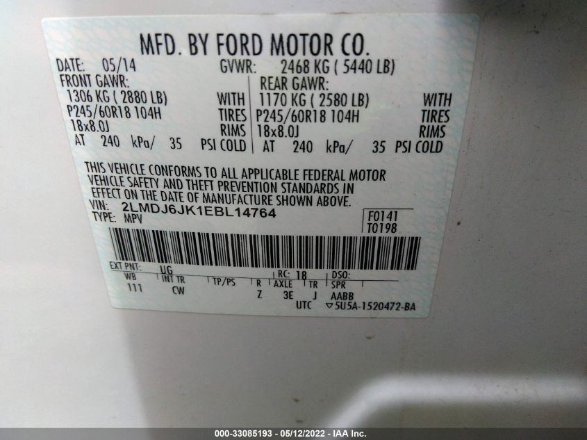 2014 LINCOLN MKX 2LMDJ6JK1EBL14764