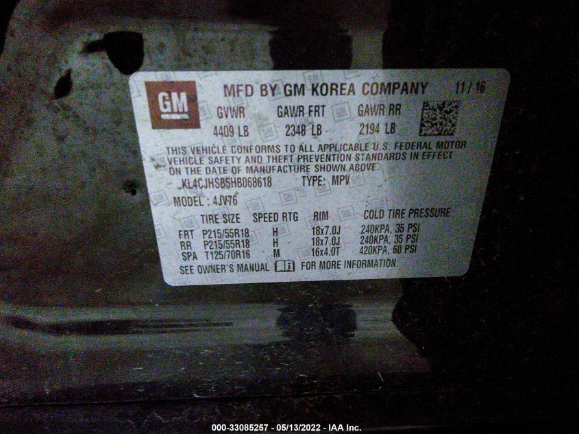 2017 BUICK ENCORE PREMIUM KL4CJHSB5HB068618