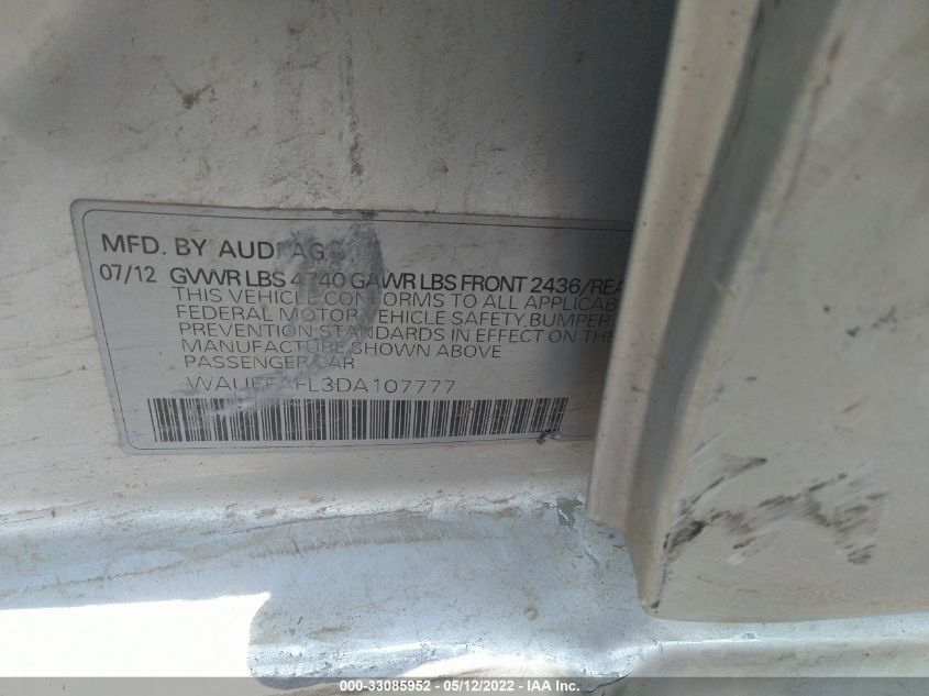 2013 AUDI A4 PREMIUM PLUS WAUEFAFL3DA107777