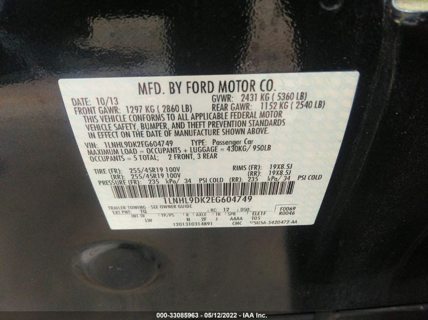 2014 LINCOLN MKS 1LNHL9DK2EG604749