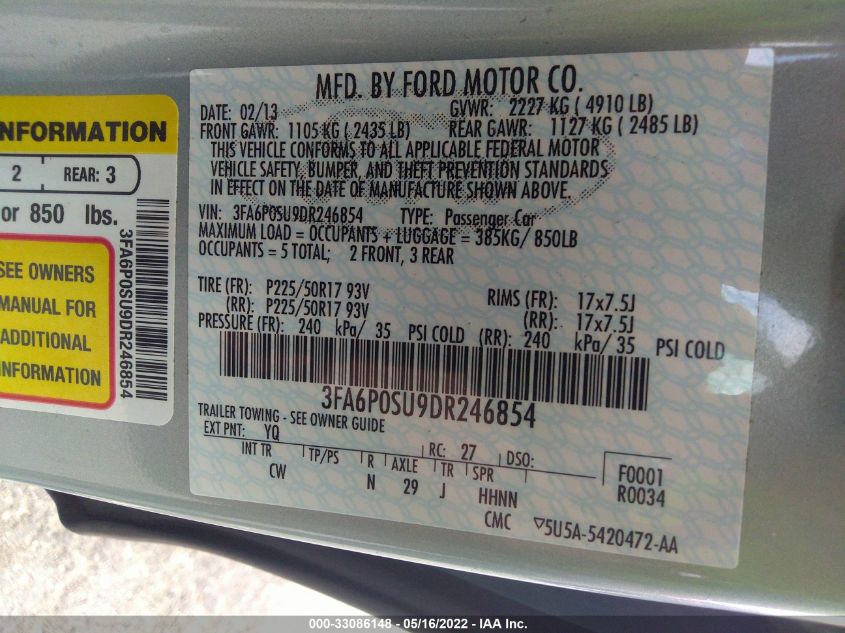 2013 FORD FUSION ENERGI TITANIUM 3FA6P0SU9DR246854