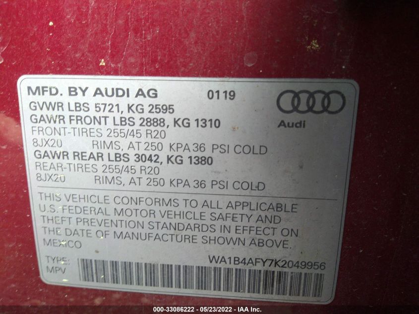 2019 AUDI SQ5 PREMIUM PLUS WA1B4AFY7K2049956