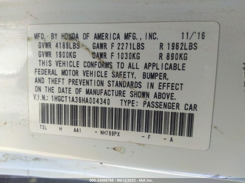 2017 HONDA ACCORD COUPE LX-S 1HGCT1A36HA004340