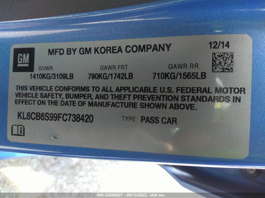 2015 CHEVROLET SPARK LS KL8CB6S99FC738420