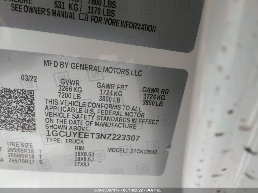 2022 CHEVROLET SILVERADO 1500 LTD RST 1GCUYEET3NZ223307