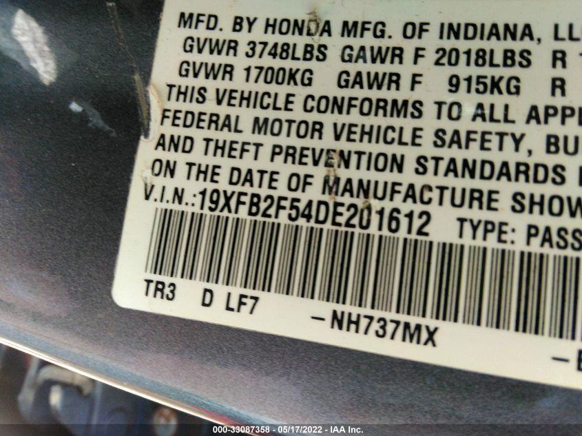2013 HONDA CIVIC SDN LX 19XFB2F54DE201612