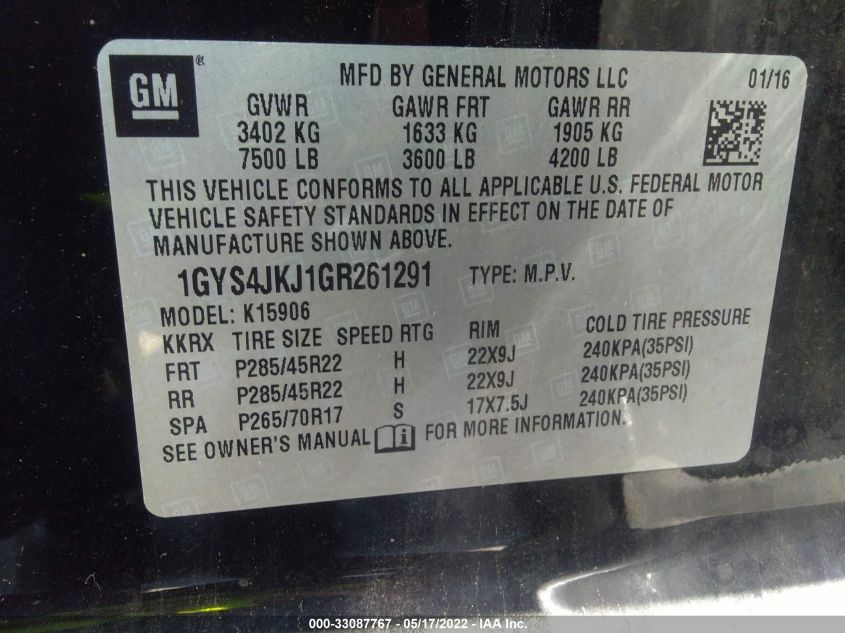 2016 CADILLAC ESCALADE ESV ESV PREMIUM 1GYS4JKJ1GR261291