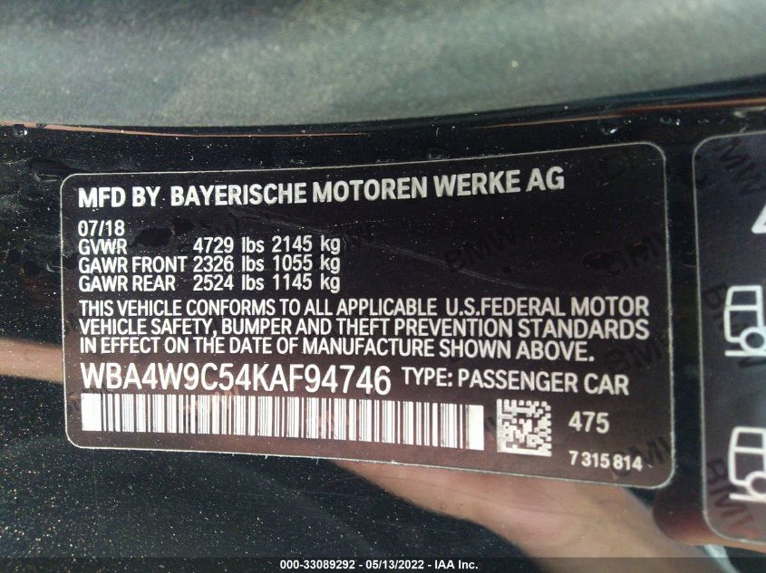 VIN WBA4W9C54KAF94746 2019 BMW 4 SERIES no.9