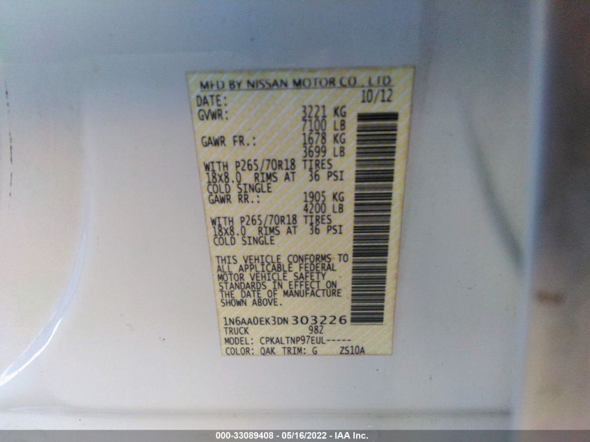 2013 NISSAN TITAN SV 1N6AA0EK3DN303226