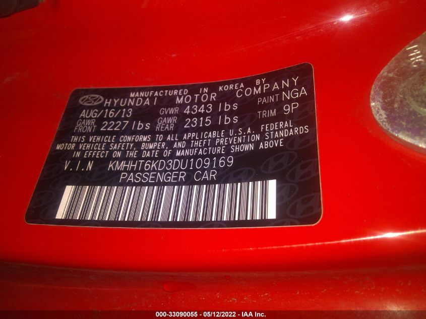 2013 HYUNDAI GENESIS COUPE 2.0T KMHHT6KD3DU109169