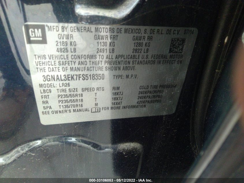 2015 CHEVROLET CAPTIVA SPORT FLEET LT 3GNAL3EK7FS518350