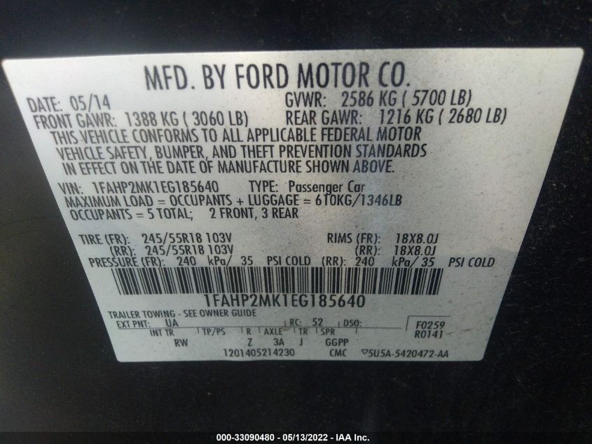 2014 FORD SEDAN POLICE INTERCEPTOR 1FAHP2MK1EG185640