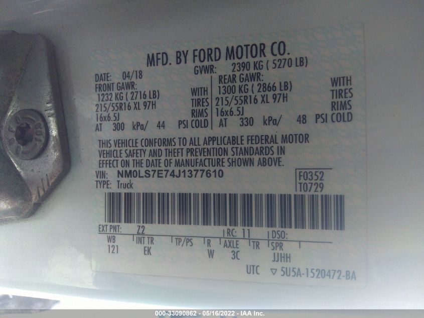 2018 FORD TRANSIT CONNECT VAN XL NM0LS7E74J1377610