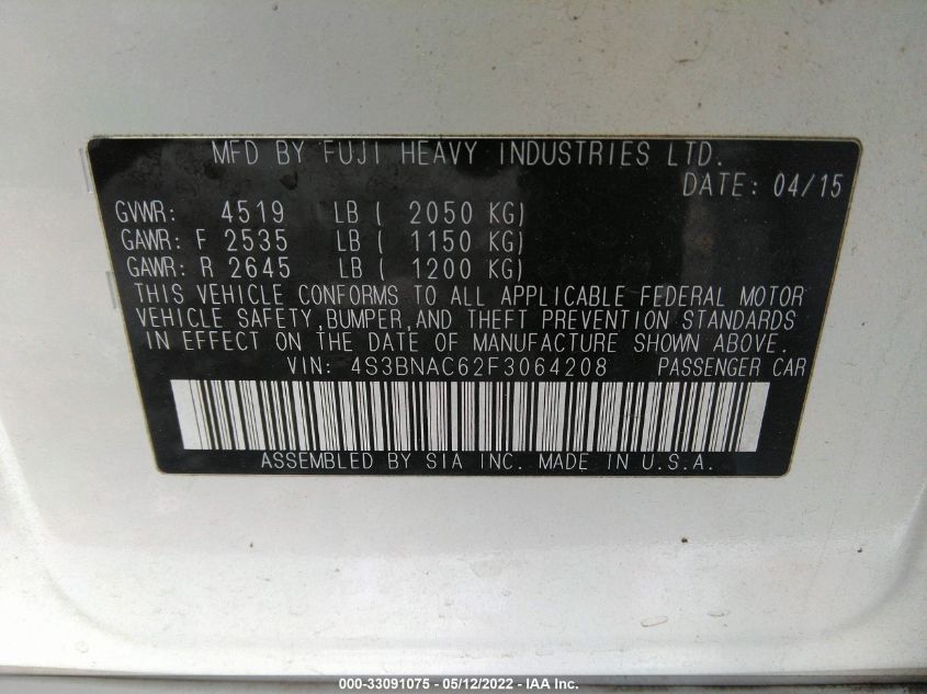 2015 SUBARU LEGACY 2.5I PREMIUM 4S3BNAC62F3064208