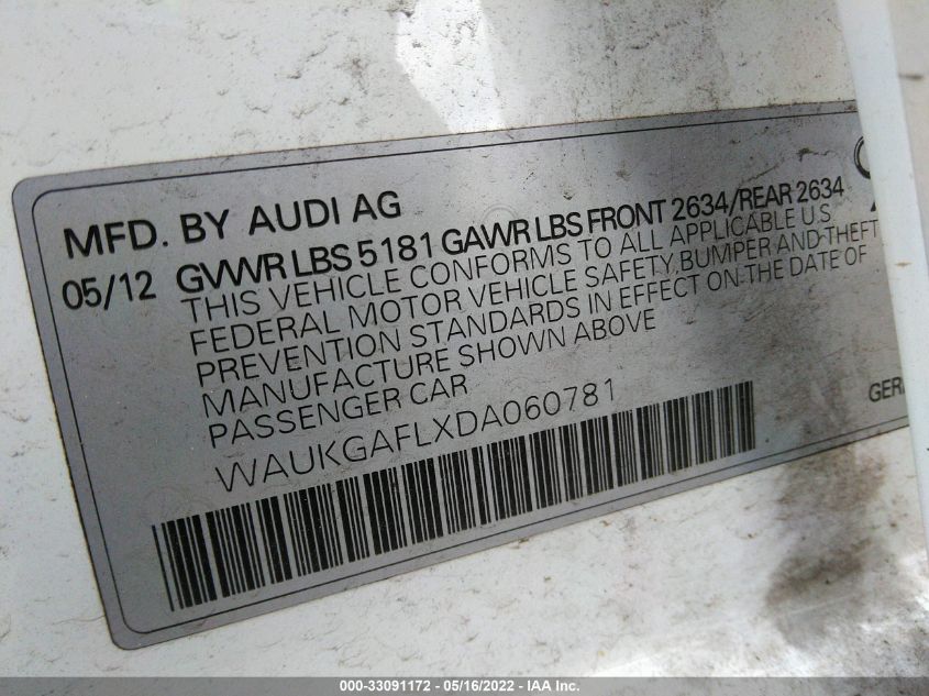 2013 AUDI S4 PRESTIGE WAUKGAFLXDA060781