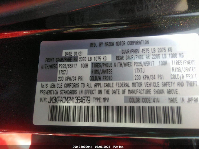 VIN JM3KFACM2M1364679 2021 MAZDA CX-5 TOURING