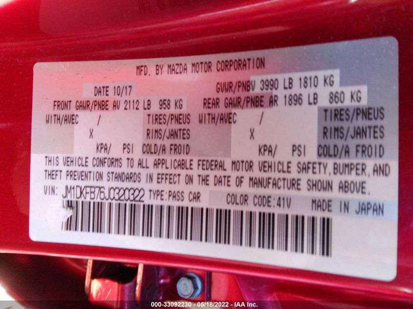 2018 MAZDA CX-3 SPORT JM1DKFB76J0320322