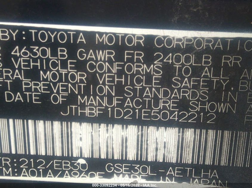 2014 LEXUS IS 250 250 JTHBF1D21E5042212
