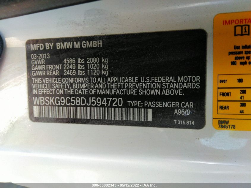 2013 BMW M3 WBSKG9C58DJ594720