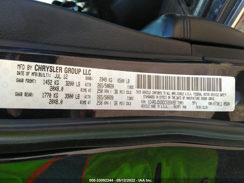 2013 DODGE DURANGO CREW 1C4RDJDG9DC535499