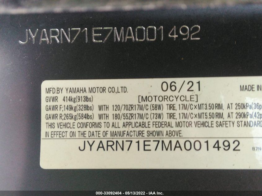 2021 YAMAHA MT09 JYARN71E7MA001492