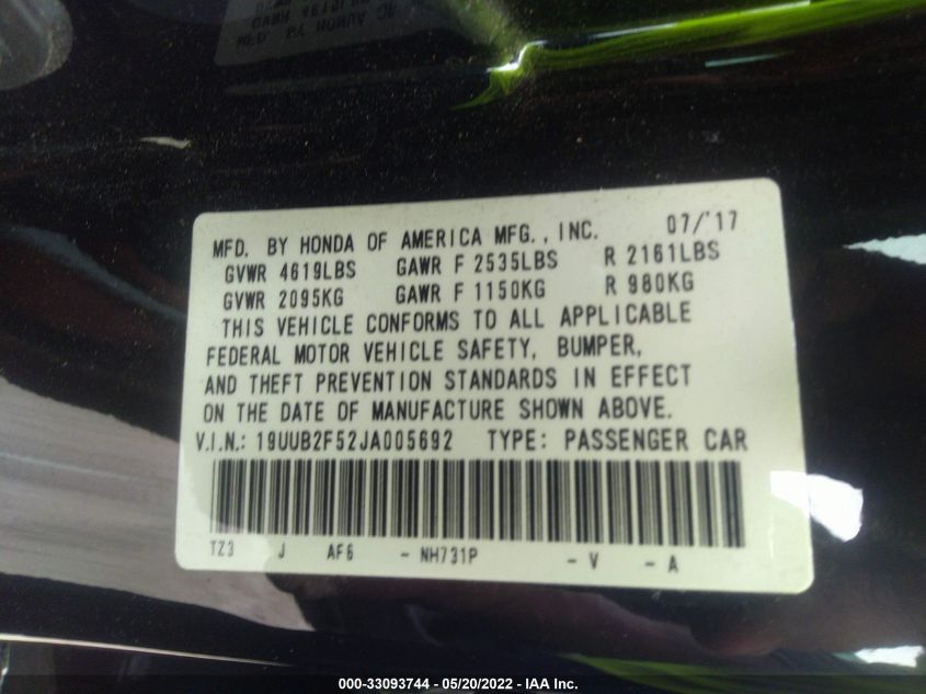 2018 ACURA TLX W/TECHNOLOGY PKG 19UUB2F52JA005692