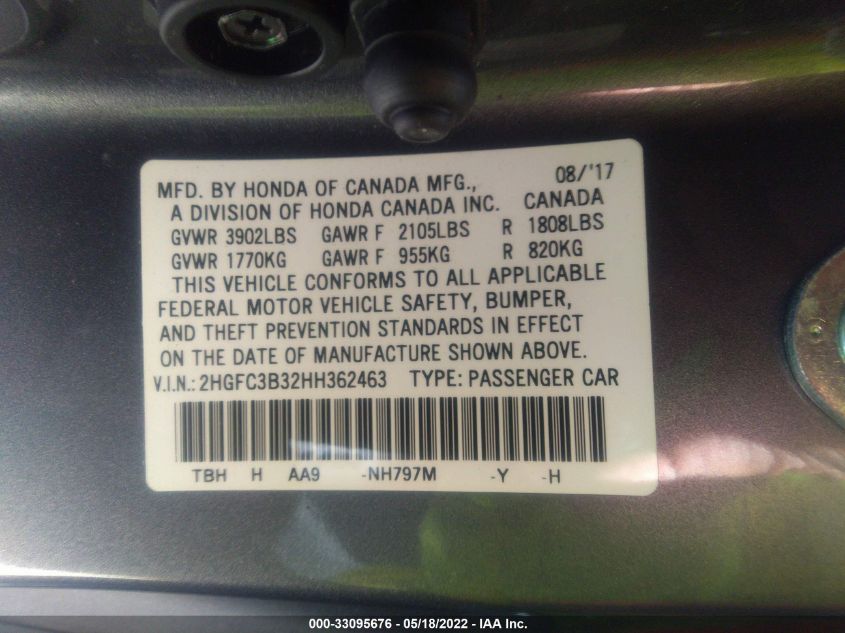 2017 HONDA CIVIC COUPE EX-T 2HGFC3B32HH362463