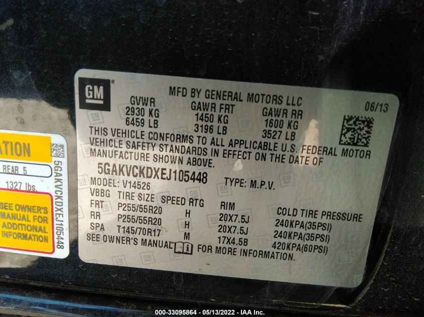 2014 BUICK ENCLAVE PREMIUM 5GAKVCKDXEJ105448