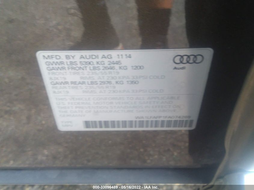 2015 AUDI Q5 PREMIUM PLUS WA1LFAFP1FA074269
