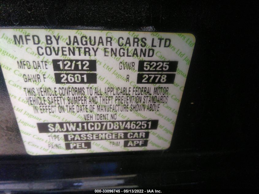 2013 JAGUAR XJ SAJWJ1CD7D8V46251