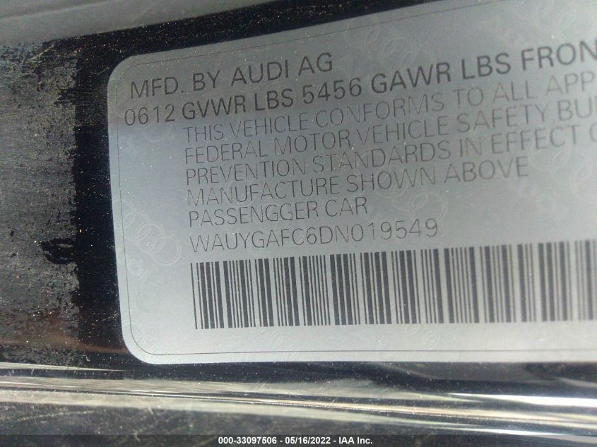 2013 AUDI A7 3.0 PREMIUM PLUS WAUYGAFC6DN019549