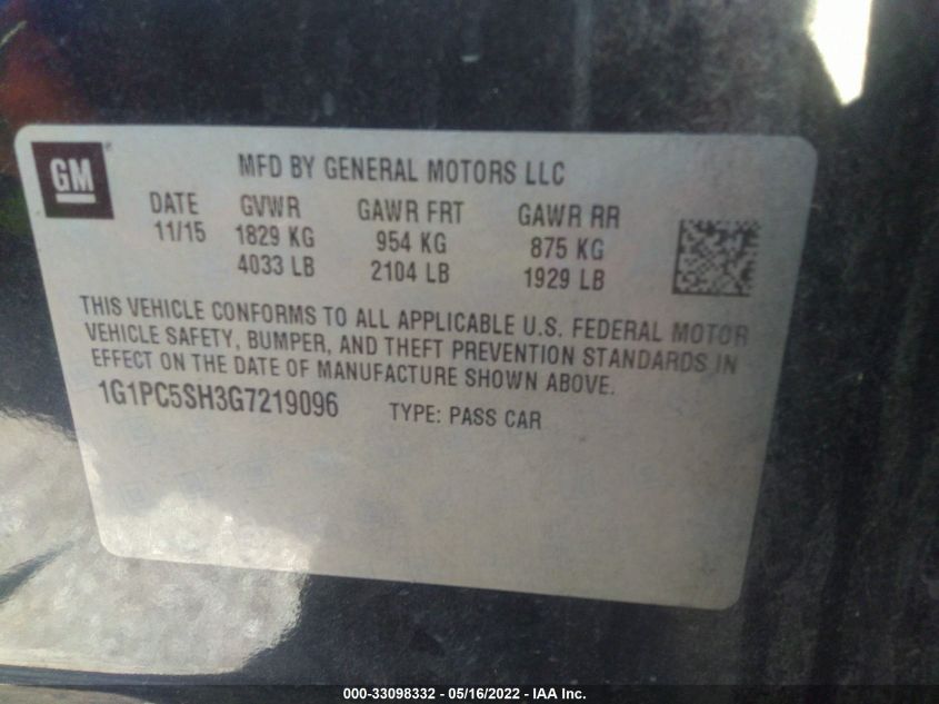 2016 CHEVROLET CRUZE LIMITED LS 1G1PC5SH3G7219096