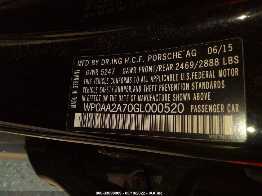 2016 PORSCHE PANAMERA 4 EDITION WP0AA2A70GL000520